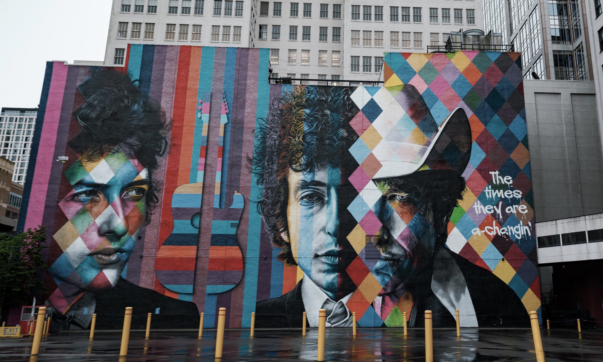 Bob Dylan mural in downtown Minneapolis. Photo by Weston Mackinnon