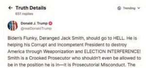 A former president posting last year that Special Prosecutor Jack Smith “should go to HELL” is just one hundreds of examples of how sick our national dialogue has gotten.