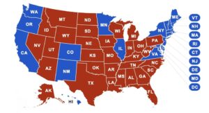 The electoral college map from November’s presidential election shows a depressingly divided country.